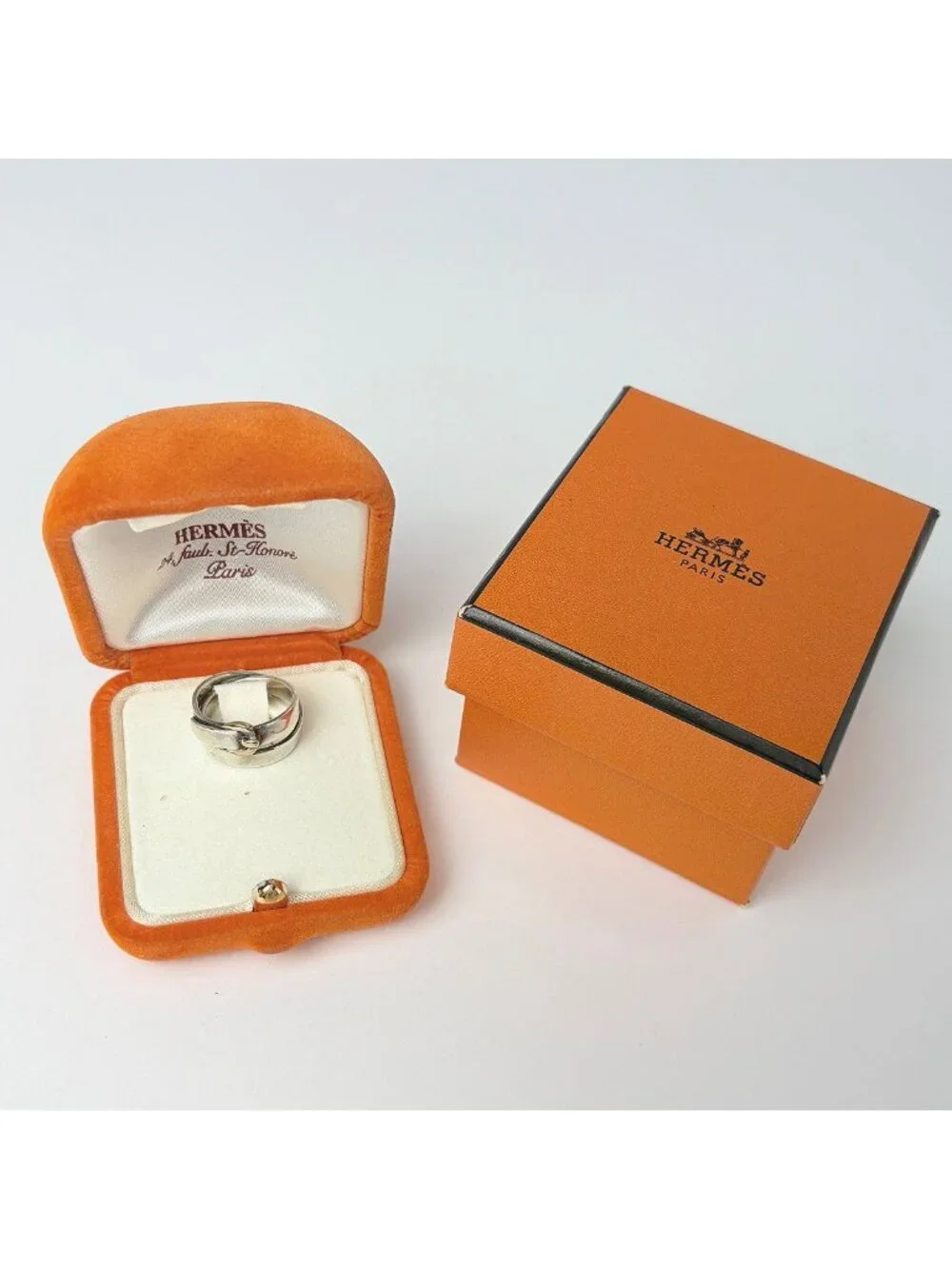 Hermes Ceinture Ring Belt Motif 18k Silver Gold